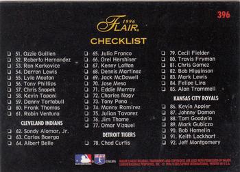 1996 Flair #396 Checklist: 1-92 Back