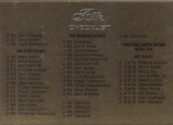 1996 Flair #400 Checklist: 366-400 and Inserts Front