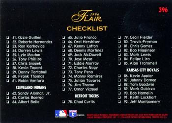 1996 Flair #396 Checklist: 1-92 Back