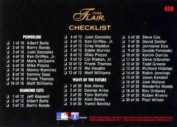 1996 Flair #400 Checklist: 366-400 and Inserts Back