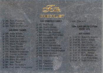 1996 Flair #400 Checklist: 366-400 and Inserts Front