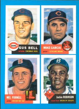 1992 Topps Bazooka Archives Quadracards #14 Gus Bell / Mike Garcia / Mel Parnell / Jackie Robinson Front