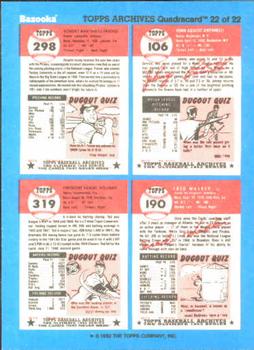 1992 Topps Bazooka Archives Quadracards #22 John Antonelli / Bob Friend / Dixie Walker / Ted Williams Back