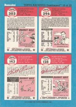 1992 Topps Bazooka Archives Quadracards #16 Gil Hodges / Sal Maglie / Wilmer Mizell / Billy Pierce Back