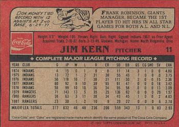 1982 Topps Coca-Cola Cincinnati Reds #11 Jim Kern Back