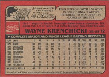 1982 Topps Coca-Cola Cincinnati Reds #12 Wayne Krenchicki Back