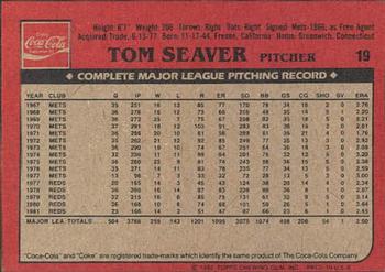 1982 Topps Coca-Cola Cincinnati Reds #19 Tom Seaver Back