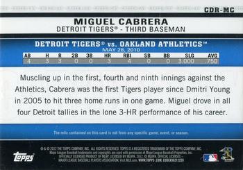 2012 Topps - Career Day Relics #CDR-MC Miguel Cabrera Back