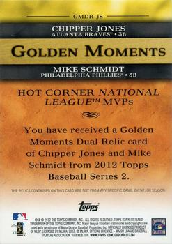 2012 Topps - Golden Moments Dual Relics #GMDR-GJS Chipper Jones / Mike Schmidt Back