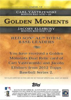 2012 Topps - Golden Moments Dual Relics #GMDR-YE Carl Yastrzemski / Jacoby Ellsbury Back
