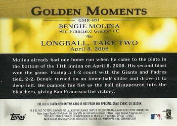 2012 Topps - Golden Moments Relics Gold Sparkle #GMR-BM Bengie Molina Back