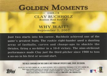 2012 Topps - Golden Moments Relics Gold Sparkle #GMR-CB Clay Buchholz Back