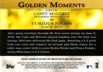 2012 Topps - Golden Moments Relics Gold Sparkle #GMR-CM Casey McGehee Back