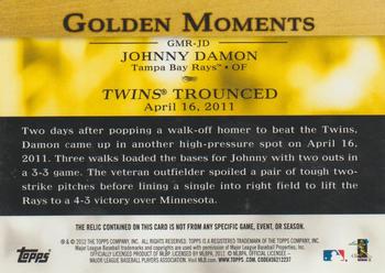 2012 Topps - Golden Moments Relics Gold Sparkle #GMR-JD Johnny Damon Back