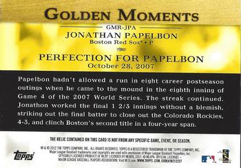 2012 Topps - Golden Moments Relics Gold Sparkle #GMR-JPA Jonathan Papelbon Back