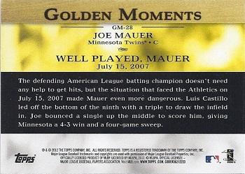 2012 Topps - Golden Moments (Series 2) #GM-28 Joe Mauer Back