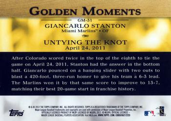 2012 Topps - Golden Moments (Series 2) #GM-31 Giancarlo Stanton Back