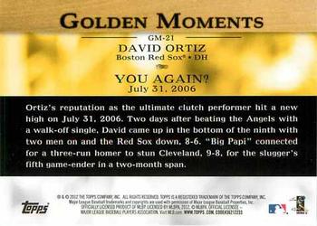 2012 Topps - Golden Moments (Series 2) #GM-21 David Ortiz Back
