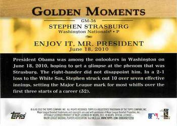 2012 Topps - Golden Moments (Series 2) #GM-36 Stephen Strasburg Back