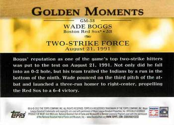 2012 Topps - Golden Moments (Series 2) #GM-38 Wade Boggs Back
