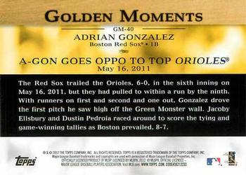 2012 Topps - Golden Moments (Series 2) #GM-40 Adrian Gonzalez Back