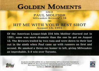 2012 Topps - Golden Moments (Series 2) #GM-8 Paul Molitor Back