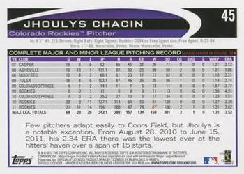 2012 Topps - Purple #45 Jhoulys Chacin Back