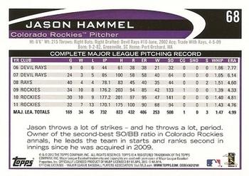 2012 Topps - Purple #68 Jason Hammel Back