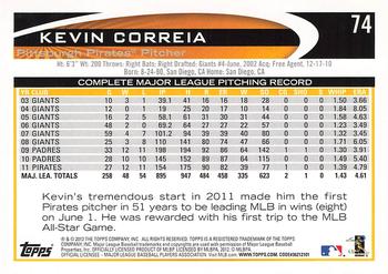 2012 Topps - Purple #74 Kevin Correia Back