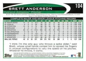 2012 Topps - Purple #104 Brett Anderson Back