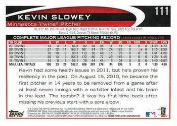 2012 Topps - Purple #111 Kevin Slowey Back