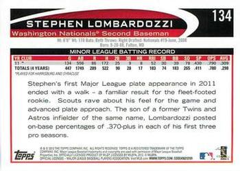 2012 Topps - Purple #134 Steve Lombardozzi Back