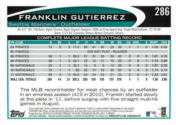 2012 Topps - Purple #286 Franklin Gutierrez Back