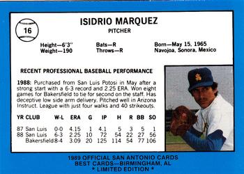 1989 Best San Antonio Missions - Platinum #16 Isidro Marquez Back
