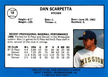 1989 Best San Antonio Missions - Platinum #18 Dan Scarpetta Back
