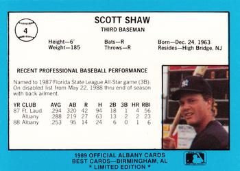1989 Best Albany-Colonie Yankees - Platinum #4 Scott Shaw Back