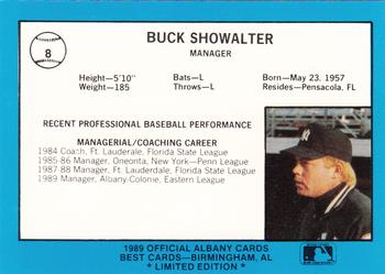 1989 Best Albany-Colonie Yankees - Platinum #8 Buck Showalter Back