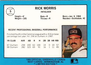 1989 Best Greenville Braves - Platinum #5 Rick Morris Back