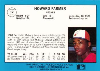 1989 Best Jacksonville Expos - Platinum #12 Howard Farmer Back
