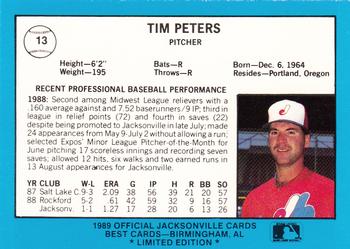 1989 Best Jacksonville Expos - Platinum #13 Tim Peters Back