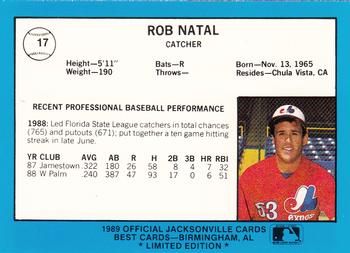 1989 Best Jacksonville Expos - Platinum #17 Rob Natal Back