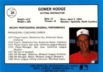 1989 Best Jacksonville Expos - Platinum #20 Gomer Hodge Back