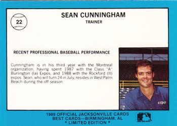 1989 Best Jacksonville Expos - Platinum #22 Sean Cunningham Back