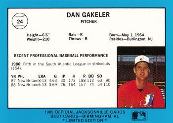 1989 Best Jacksonville Expos - Platinum #24 Dan Gakeler Back