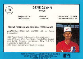 1989 Best Jacksonville Expos - Platinum #27 Gene Glynn Back