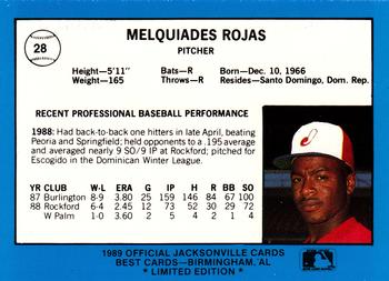 1989 Best Jacksonville Expos - Platinum #28 Mel Rojas Back
