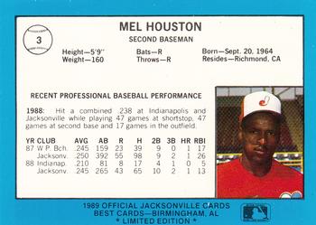 1989 Best Jacksonville Expos - Platinum #3 Mel Houston Back