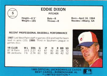 1989 Best Jacksonville Expos - Platinum #5 Eddie Dixon Back
