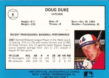 1989 Best Jacksonville Expos - Platinum #6 Doug Duke Back