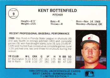1989 Best Jacksonville Expos - Platinum #9 Kent Bottenfield Back